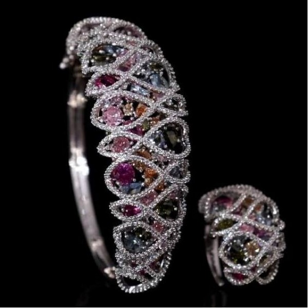 luxurious bangles adorned with diamond-like zircon stones, plated with gold